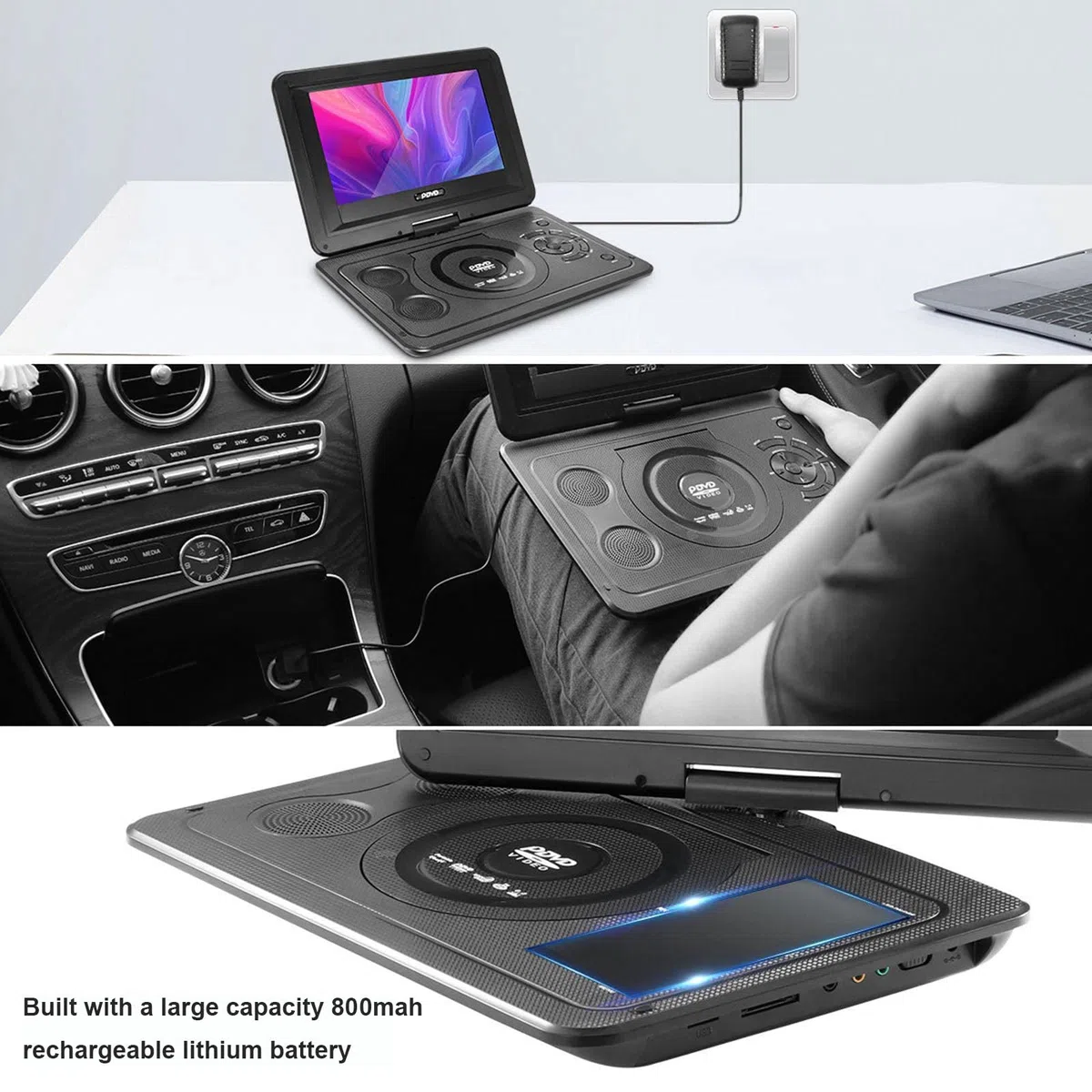 Lecteur DVD Portable pour Voiture avec Grand écran HD pivotant de 10,1" Design Exclusif des Boutons, Support ​Port US