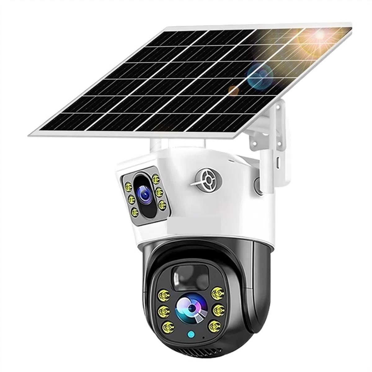 Caméra de sécurité, 4K 8MP Double Objectif PTZ caméra Solaire extérieure écran Suivi Humain sécurité Couleur Vision Nocturne de Surveillance(Cam NO TF Card)