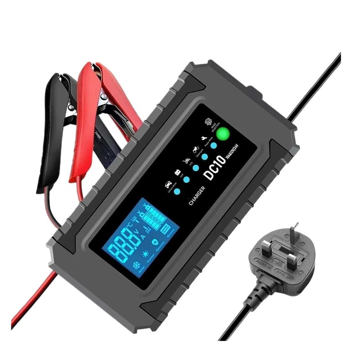 Convertisseur Chargeurs De Batterie Intelligents pour Voiture 10 A, 12 V/24 V, pour Batteries Au Plomb Transformateur Tension(UK Plug)