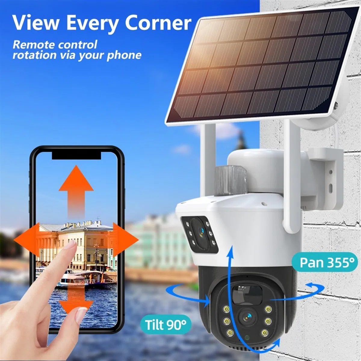 Caméra de sécurité, 4K 8MP Double Objectif PTZ caméra Solaire extérieure écran Suivi Humain sécurité Couleur Vision Nocturne de Surveillance(Cam NO TF Card)