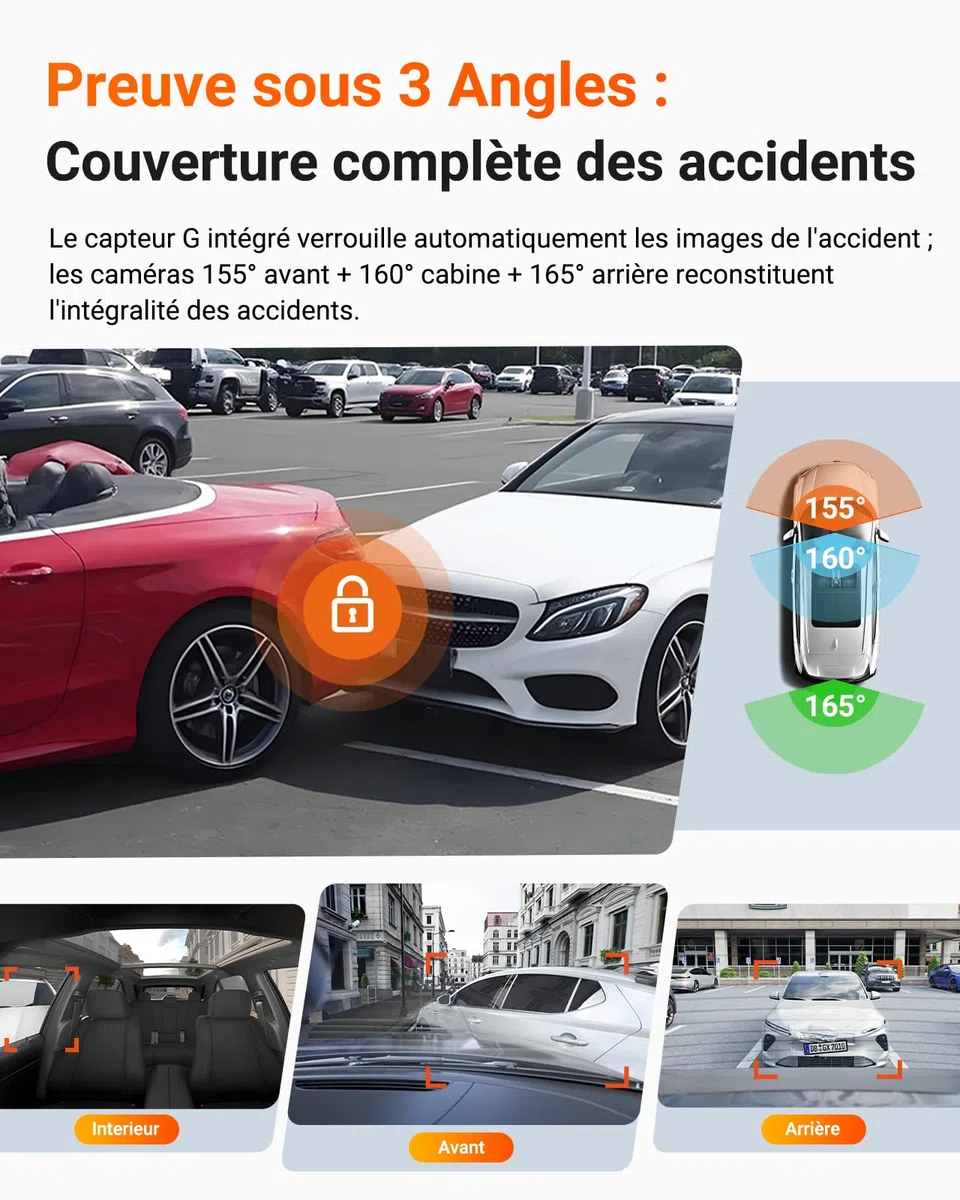 VANTRUE N4 Pro S Dashcam Voiture 3 Canaux 4K+1080P+1440P Avant Int Arrière