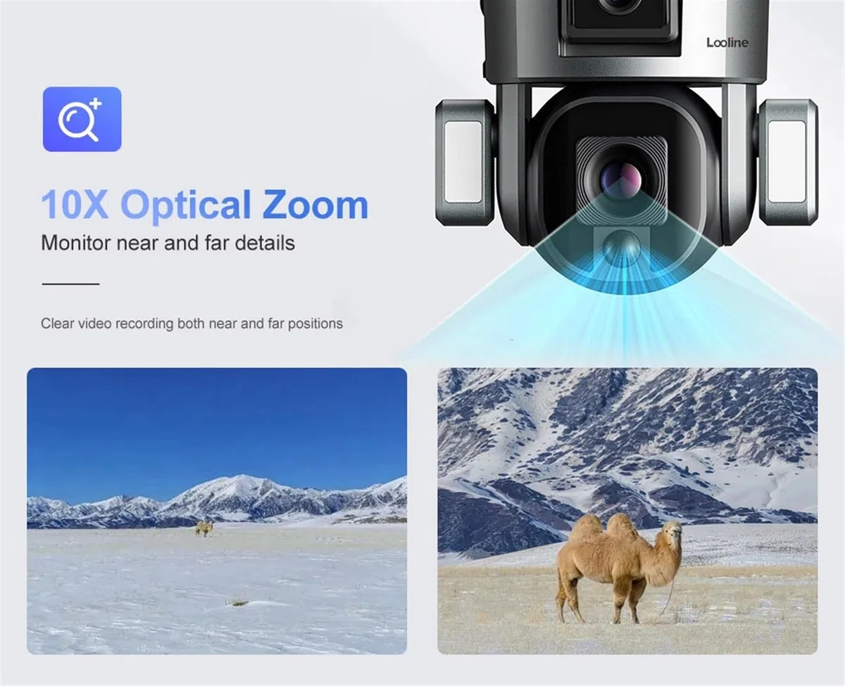 Caméra de sécurité, Caméra Solaire extérieure 4G 8MP 4K Double écran 10X Zoom Optique bidirectionnel Audio Couleur Vision Nocturne CCTV caméra IP de Surveillance(4G 4XZoom No Card)