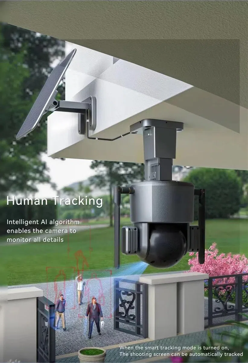 Caméra de sécurité, Caméra Solaire extérieure 4G 8MP 4K Double écran 10X Zoom Optique bidirectionnel Audio Couleur Vision Nocturne CCTV caméra IP de Surveillance(4G 4XZoom No Card)