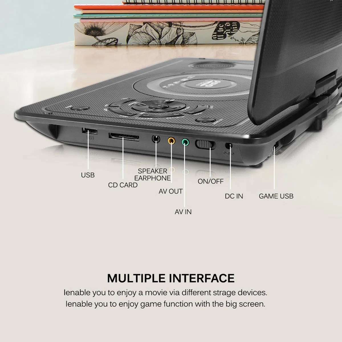 Lecteur DVD Portable pour Voiture avec Grand écran HD pivotant de 10,1" Design Exclusif des Boutons, Support ​Port US