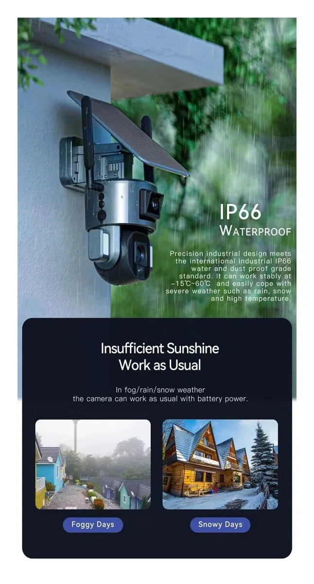 Caméra de sécurité, Caméra Solaire d'extérieur 4K 8mp, 4G/WiFi, étanche IP66, sécurité extérieure, Suivi Automatique, Surveillance PTZ, CCTV(WiFi 4XZoom 64GB)