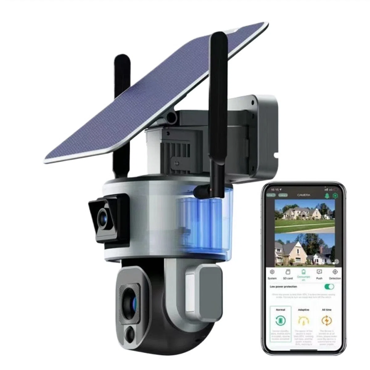 Caméra de sécurité, Caméra Solaire extérieure 4G 8MP 4K Double écran 10X Zoom Optique bidirectionnel Audio Couleur Vision Nocturne CCTV caméra IP de Surveillance(4G 4XZoom No Card)