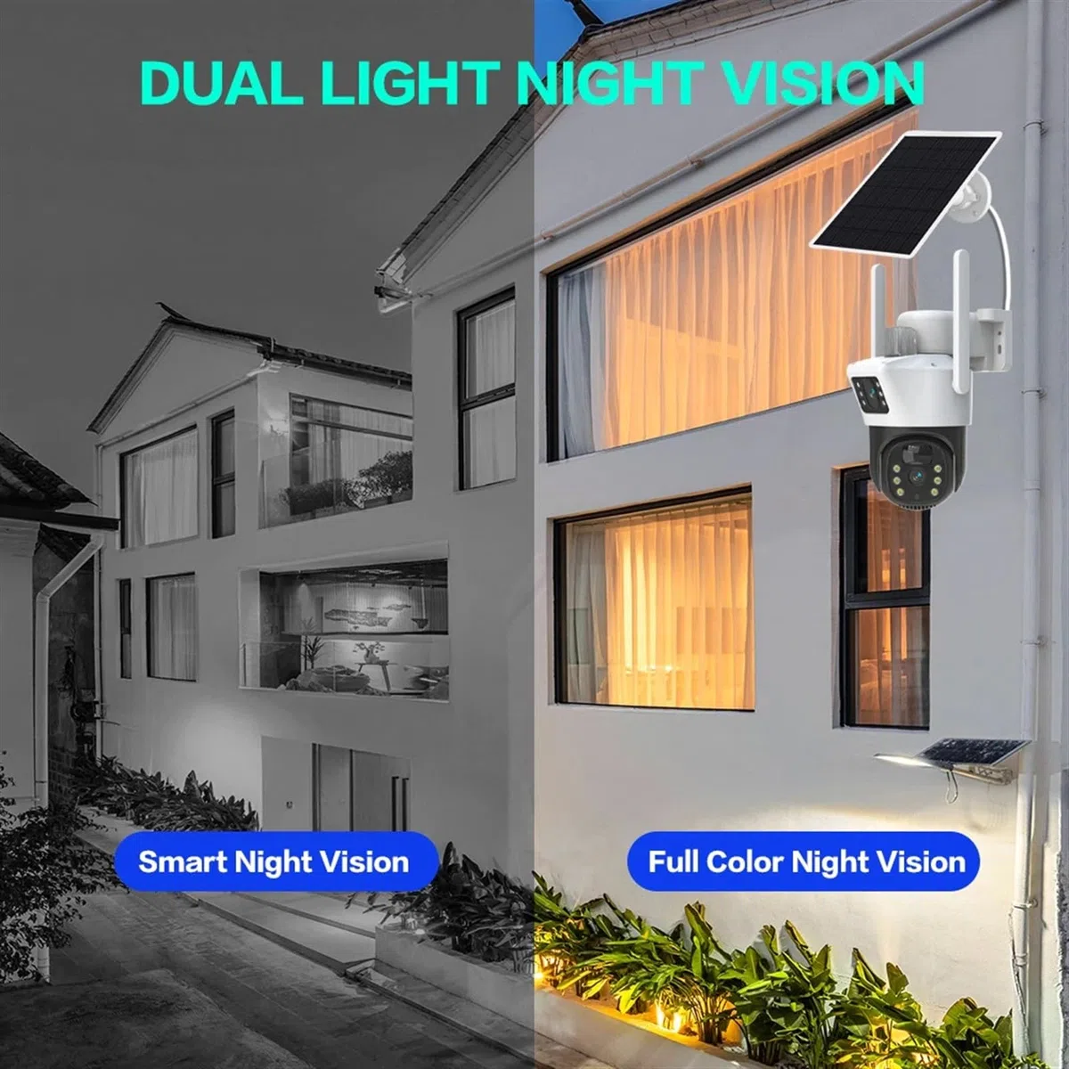 Caméra de sécurité, 4K 8MP Double Objectif PTZ caméra Solaire extérieure écran Suivi Humain sécurité Couleur Vision Nocturne de Surveillance(Cam NO TF Card)