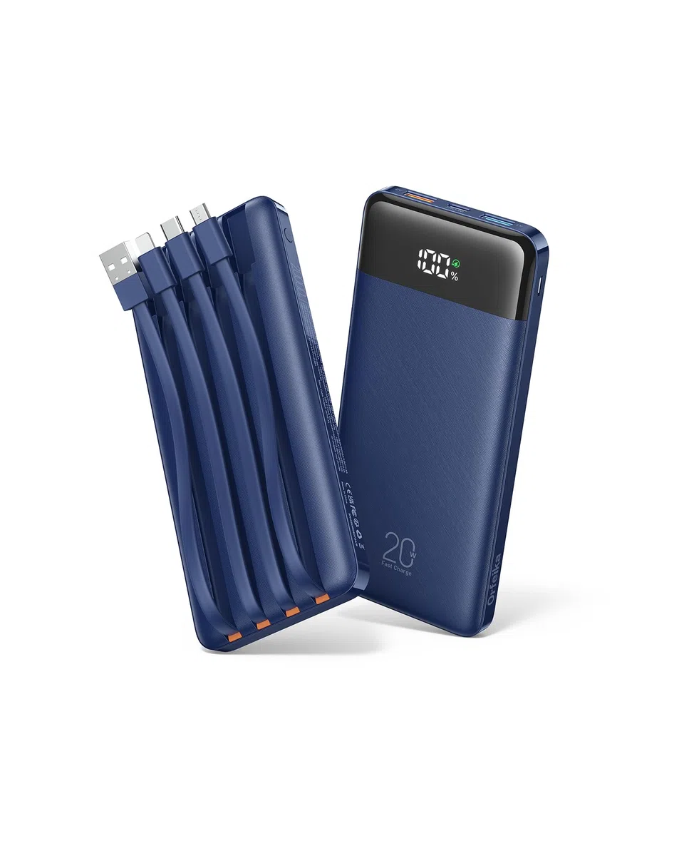Orfeika Batterie externe 20 000 mAh, chargeur portable avec 4 câbles intégrés
