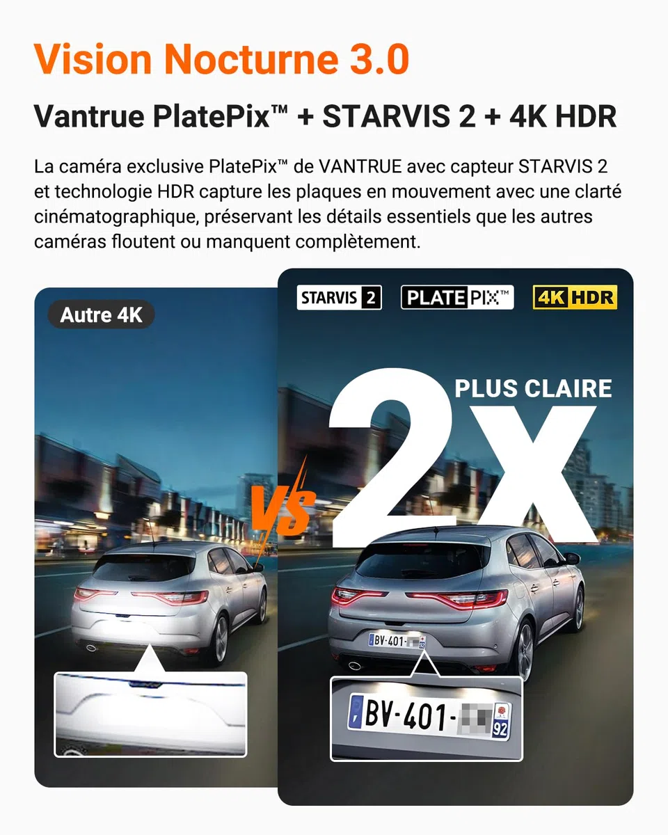 VANTRUE N4 Pro S Dashcam Voiture 3 Canaux 4K+1080P+1440P Avant Int Arrière