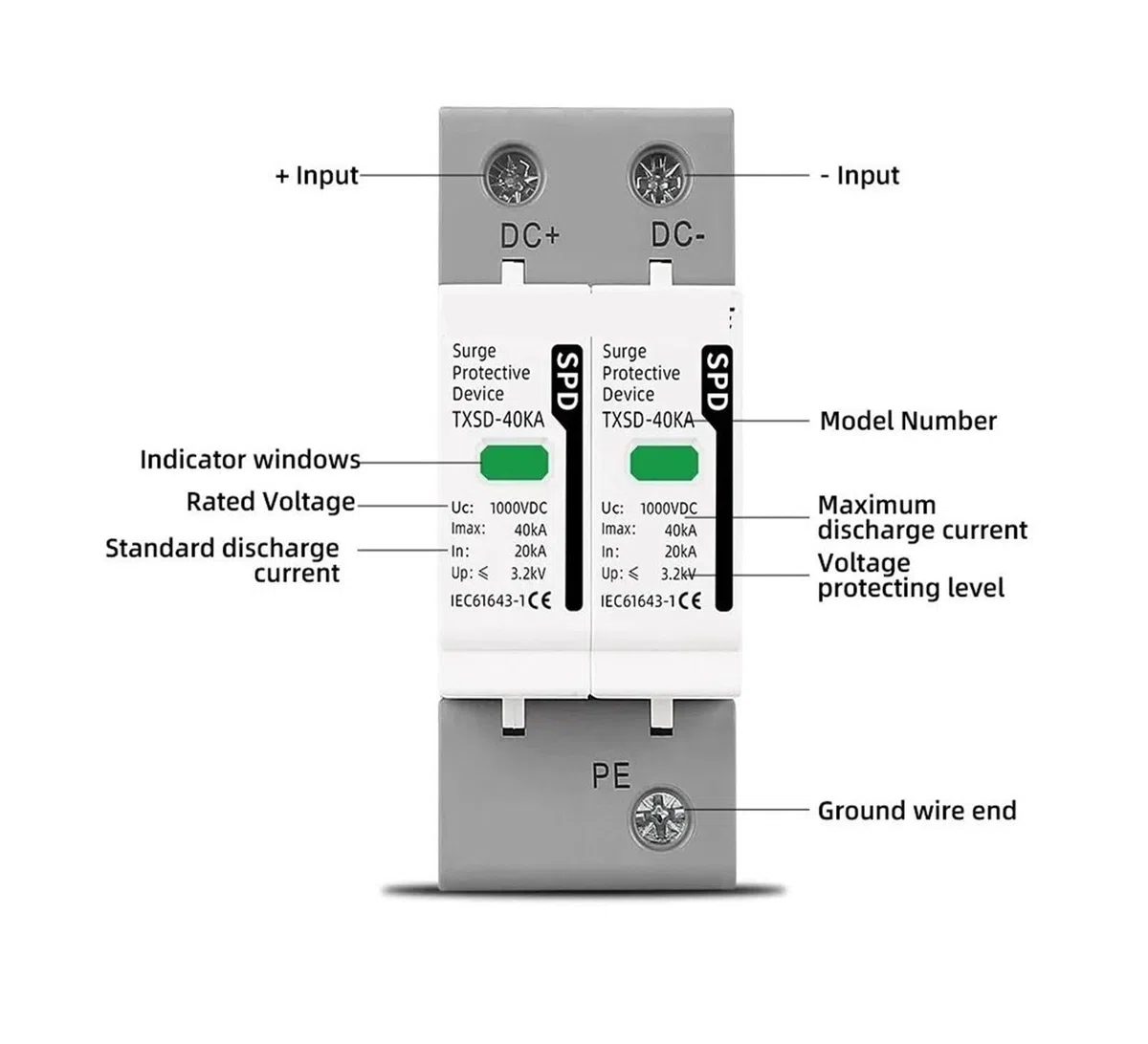 Dispositif de protection contre les surtensions 600 V 1000 V 2P 20 KA 40 KA
