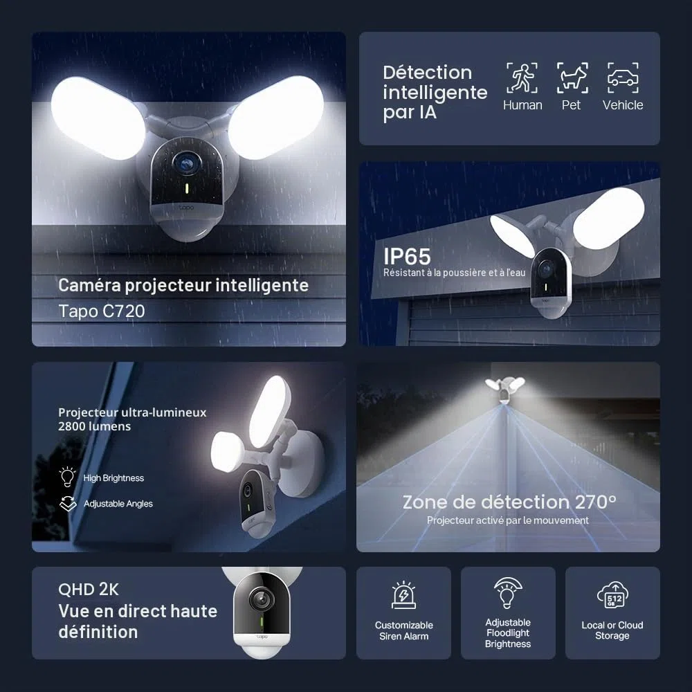 TP-Link Tapo C720, IP-Sicherheitskamera, Drau?en, Verkabelt & Kabellos, 2800 Lm, 5000 K, Wand