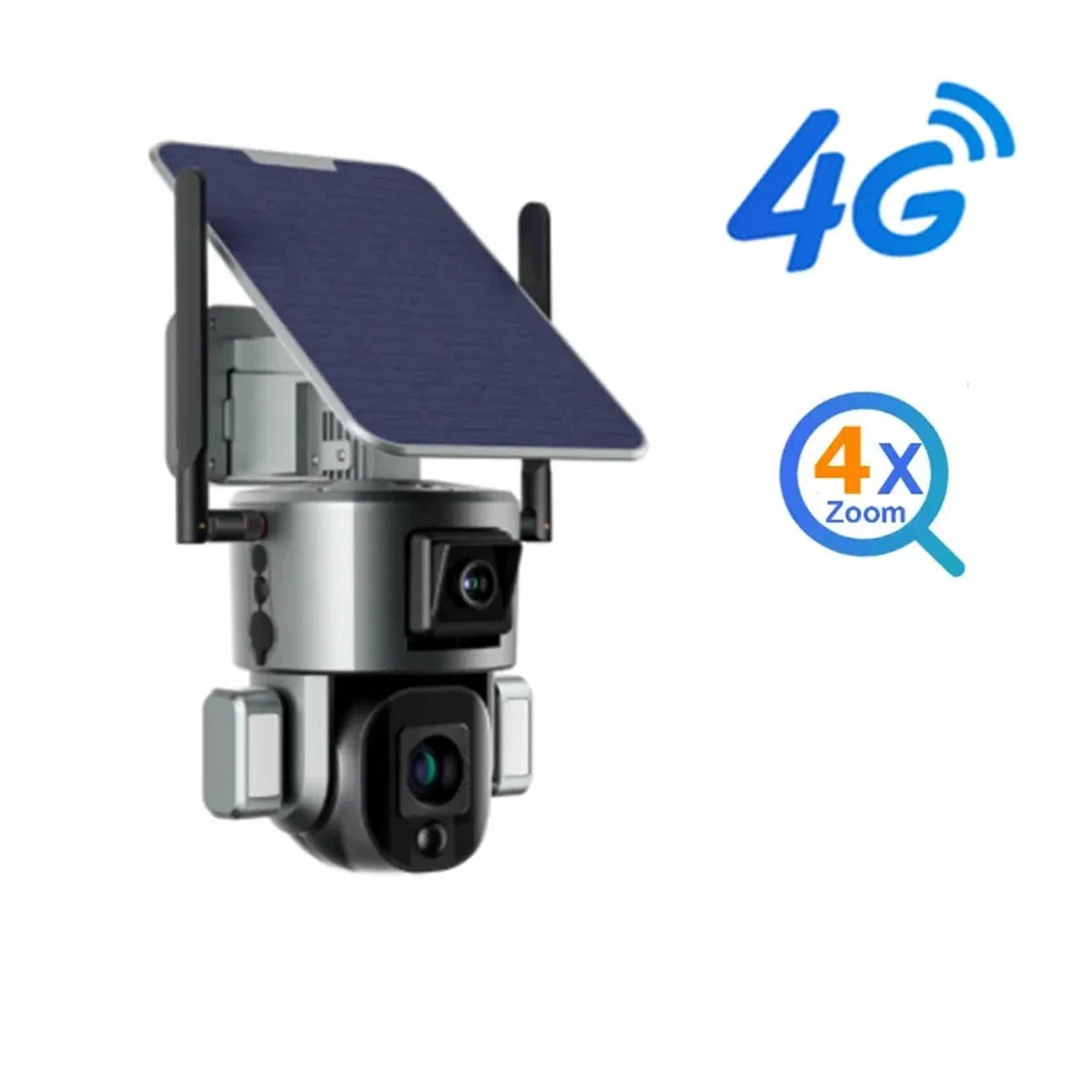 Caméra de sécurité, Caméra Solaire extérieure 4G 8MP 4K Double écran 10X Zoom Optique bidirectionnel Audio Couleur Vision Nocturne CCTV caméra IP de Surveillance(4G 4XZoom No Card)