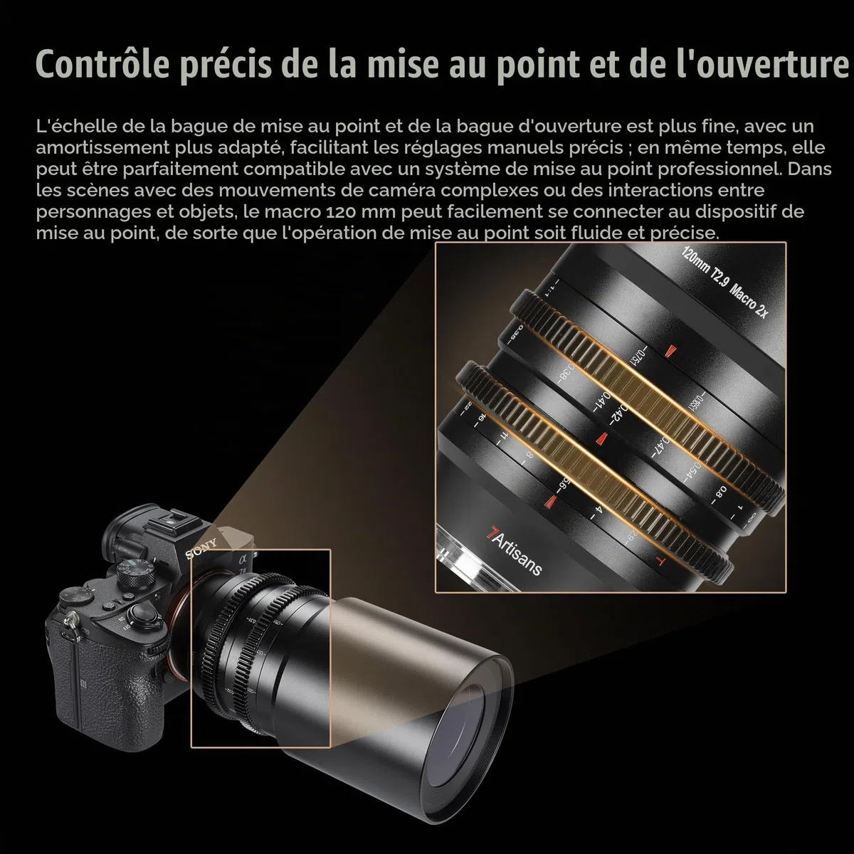 Objectif cinéma Macro 7artisans 120 mm T2.9 2X, Mise au Point Fixe Manuelle, Compatible avec la Monture Canon EOS-R, série EOS R, R1, R3, R52, R62, R6, R10, R50