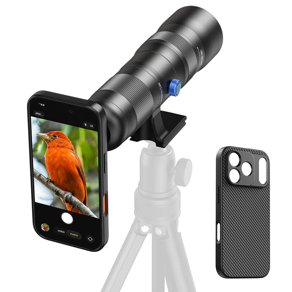 APEXEL Objectif zoom 20-60X avec étui intégré pour iPhone 17 Téléobjectif pro professionnel