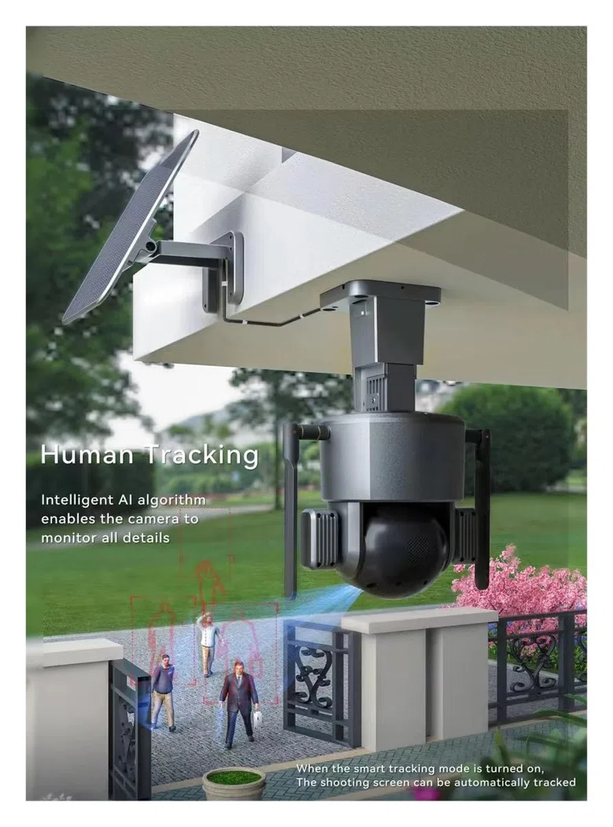Caméra de sécurité, Caméra Solaire d'extérieur 4K 8mp, 4G/WiFi, étanche IP66, sécurité extérieure, Suivi Automatique, Surveillance PTZ, CCTV(WiFi 4XZoom 64GB)