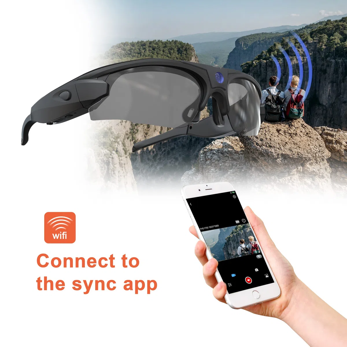 Lunettes de soleil avec caméra WiFi, lunettes de capture vidéo HD 4K avec protection UV400, verres polarisés pour sports de plein air, compatible avec iOS et Android, carte TF jusqu'à 256 Go