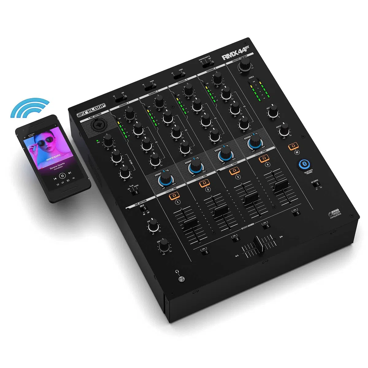 Reloop RMX-44 BT - Table de mixage DJ club 4 canaux avec Bluetooth, 9 entrées, 4 sorties, entrée Bluetooth « Smart Connectivity » avec fonction Cue