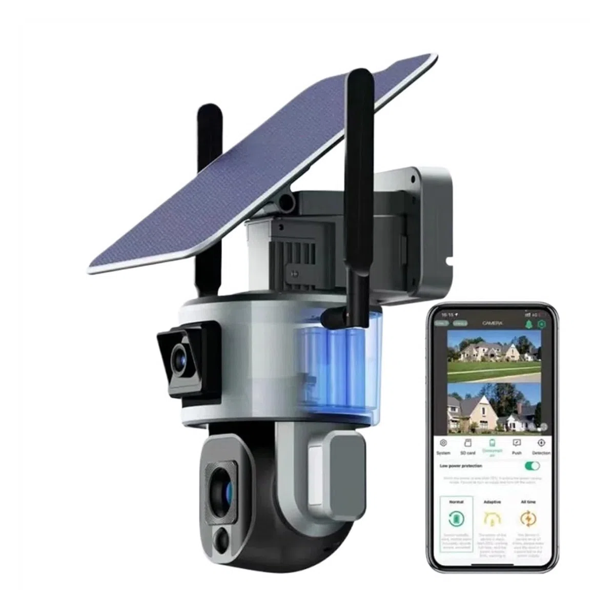 Caméra de Surveillancem 8MP 4G caméra Solaire sans Fil 4K Double Objectif 4X 10X Panneau détection Humaine PTZ Surveillance extérieure