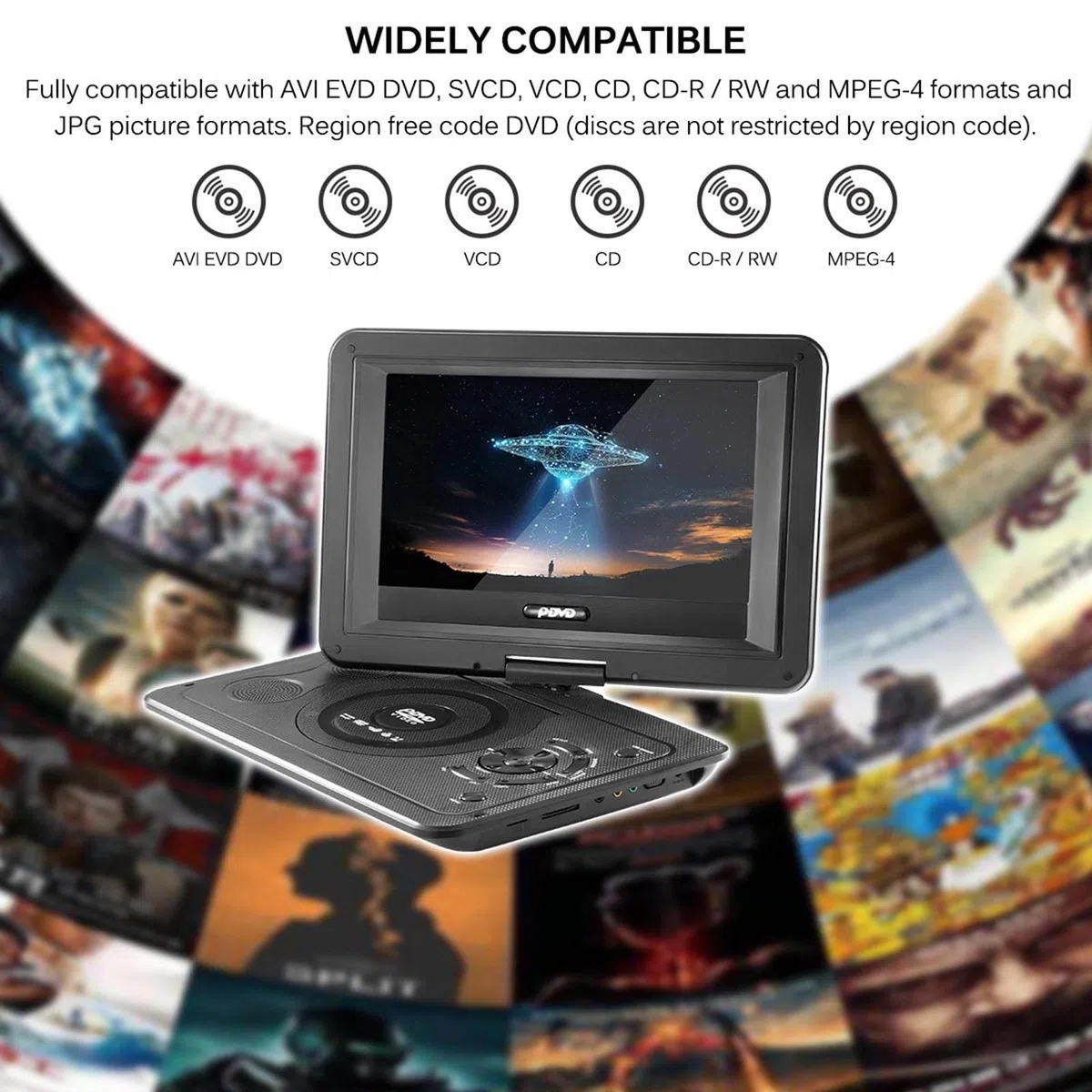 Lecteur DVD Portable pour Voiture avec Grand écran HD pivotant de 10,1" Design Exclusif des Boutons, Support ​Port US