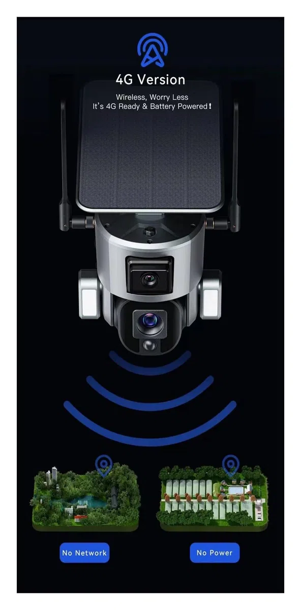 Caméra de sécurité, Caméra Solaire d'extérieur 4K 8mp, 4G/WiFi, étanche IP66, sécurité extérieure, Suivi Automatique, Surveillance PTZ, CCTV(WiFi 4XZoom 64GB)